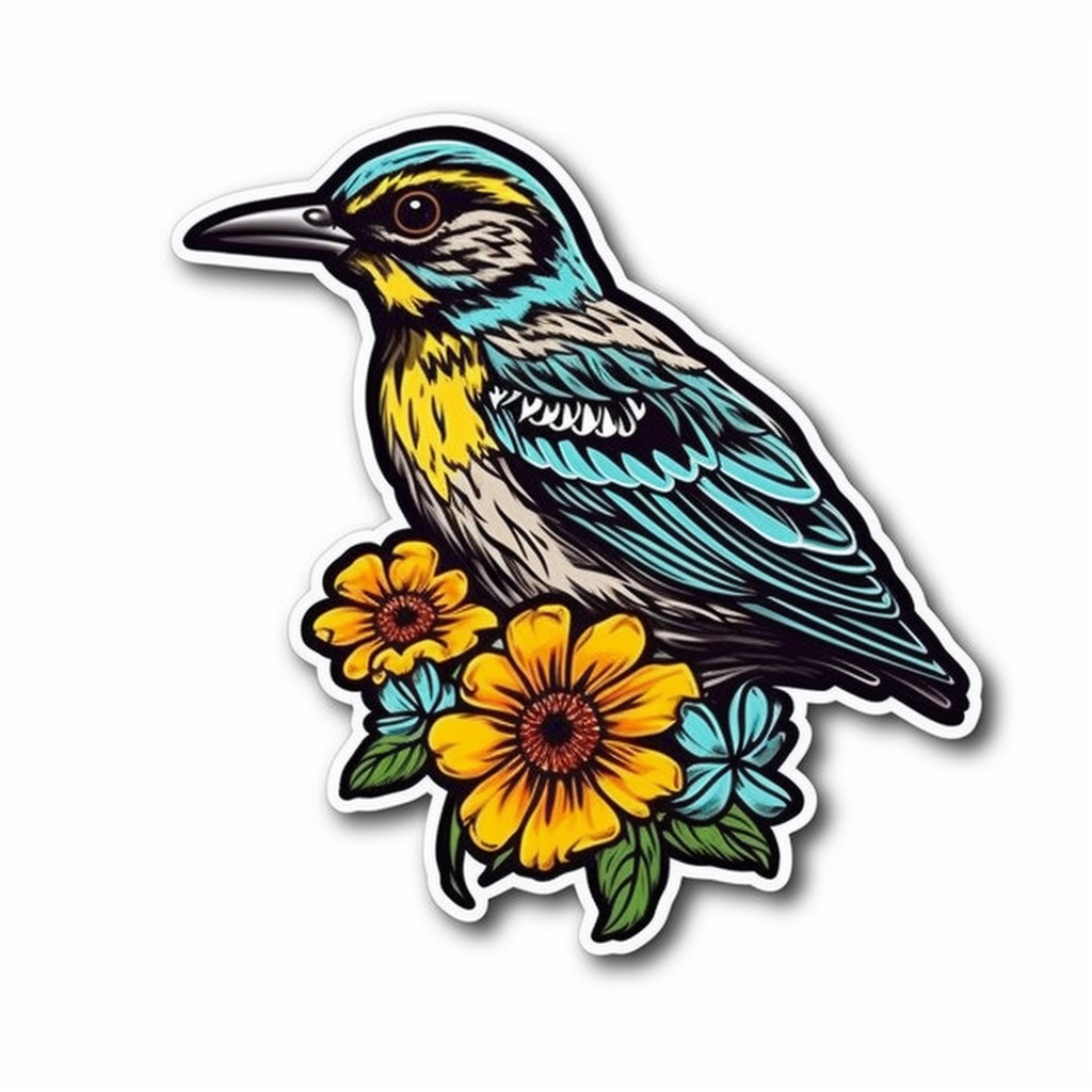 Kansas Western Meadowlark bird Sunflower flower  Vinyl Decal Sticker for Car, Laptop, Tumbler and more # 008565