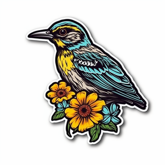 Kansas Western Meadowlark bird Sunflower flower  Vinyl Decal Sticker for Car, Laptop, Tumbler and more # 008565