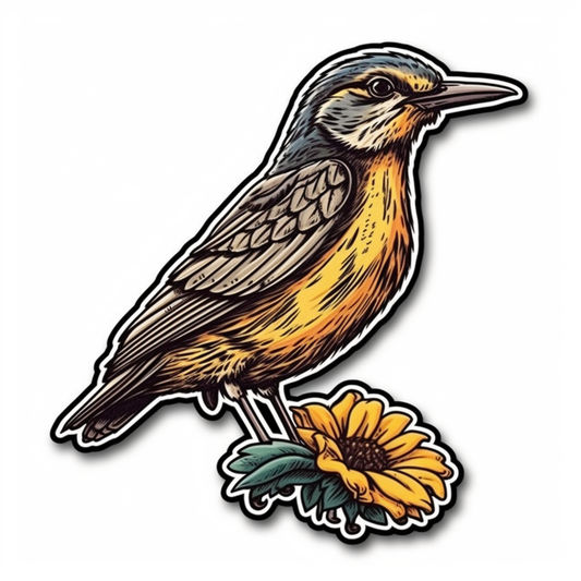Kansas Western Meadowlark bird Sunflower flower  Vinyl Decal Sticker for Car, Laptop, Tumbler and more # 008583