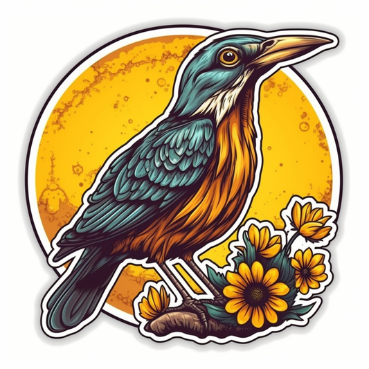 Kansas Western Meadowlark bird Sunflower flower  Vinyl Decal Sticker for Car, Laptop, Tumbler and more # 008564