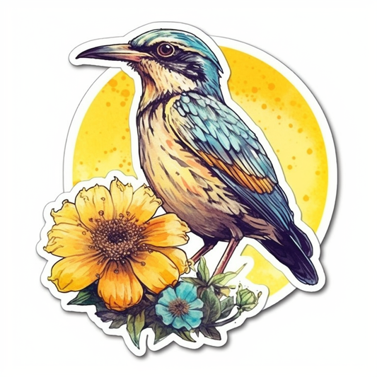Kansas Western Meadowlark bird Sunflower flower  Vinyl Decal Sticker for Car, Laptop, Tumbler and more # 008570