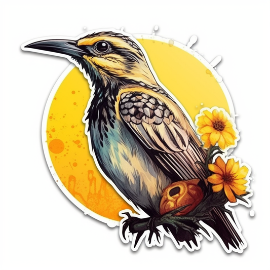 Kansas Western Meadowlark bird Sunflower flower  Vinyl Decal Sticker for Car, Laptop, Tumbler and more # 008563