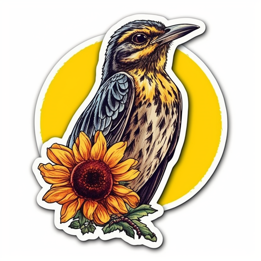 Kansas Western Meadowlark bird Sunflower flower  Vinyl Decal Sticker for Car, Laptop, Tumbler and more # 008560
