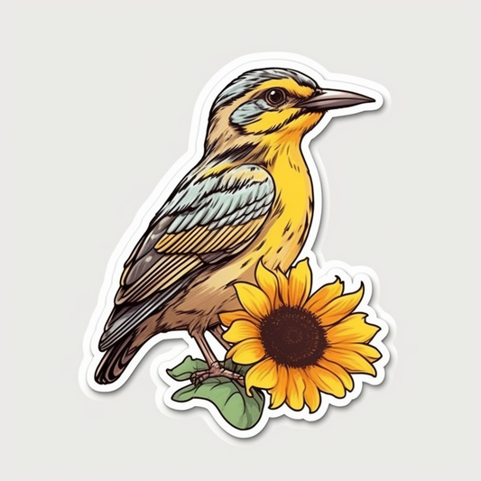 Kansas Western Meadowlark bird Sunflower flower  Vinyl Decal Sticker for Car, Laptop, Tumbler and more # 008575