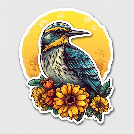 Kansas Western Meadowlark bird Sunflower flower  Vinyl Decal Sticker for Car, Laptop, Tumbler and more # 008561