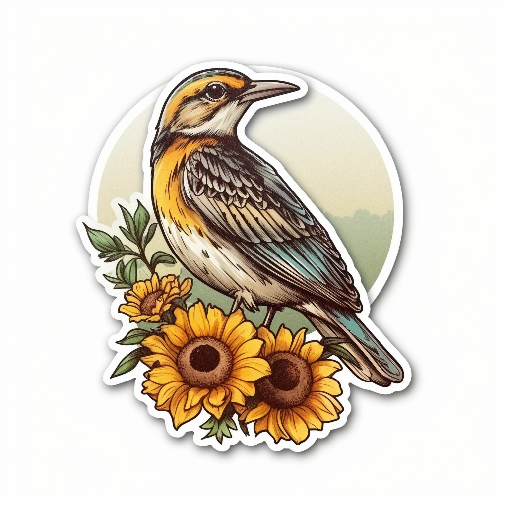 Kansas Western Meadowlark bird Sunflower flower  Vinyl Decal Sticker for Car, Laptop, Tumbler and more # 008572