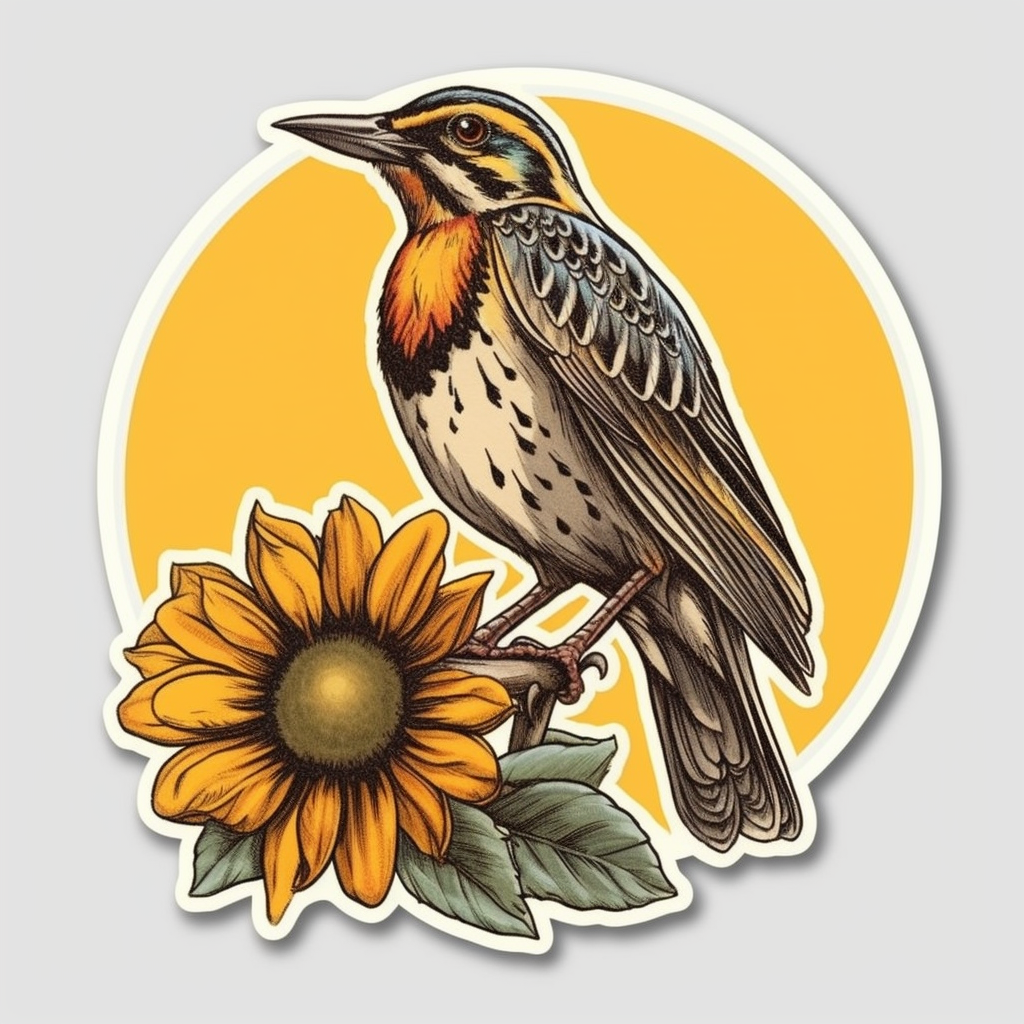 Kansas Western Meadowlark bird Sunflower flower  Vinyl Decal Sticker for Car, Laptop, Tumbler and more # 008579