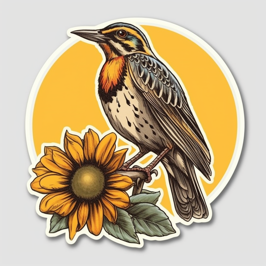 Kansas Western Meadowlark bird Sunflower flower  Vinyl Decal Sticker for Car, Laptop, Tumbler and more # 008579