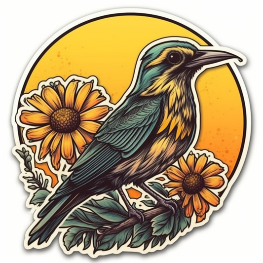 Kansas Western Meadowlark bird Sunflower flower  Vinyl Decal Sticker for Car, Laptop, Tumbler and more # 008577