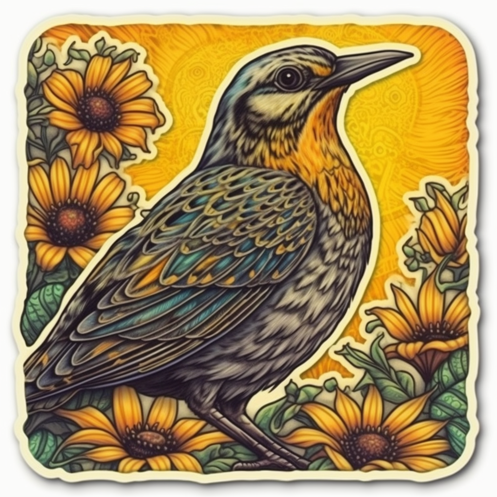 Kansas Western Meadowlark bird Sunflower flower  Vinyl Decal Sticker for Car, Laptop, Tumbler and more # 008578