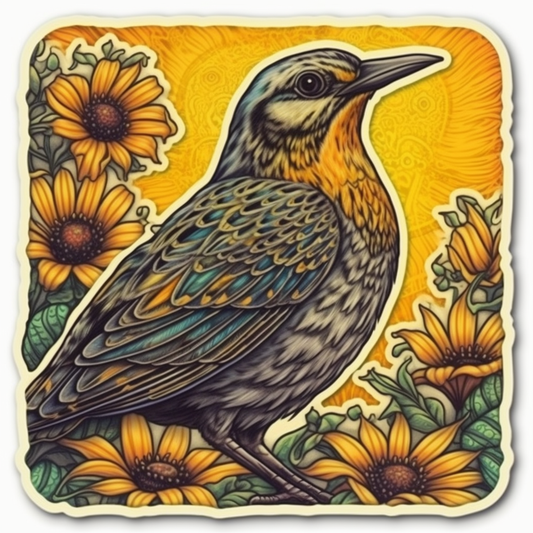 Kansas Western Meadowlark bird Sunflower flower  Vinyl Decal Sticker for Car, Laptop, Tumbler and more # 008578