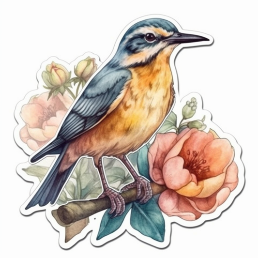 North Dakota Western Meadowlark bird Wild Prairie Rose flower  Vinyl Decal Sticker for Car, Laptop, Tumbler and more # 009072
