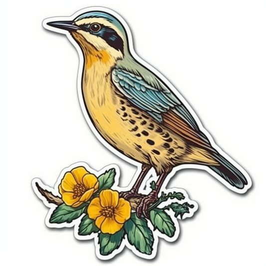 North Dakota Western Meadowlark bird Wild Prairie Rose flower  Vinyl Decal Sticker for Car, Laptop, Tumbler and more # 009091