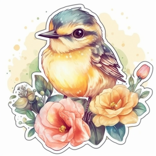 North Dakota Western Meadowlark bird Wild Prairie Rose flower  Vinyl Decal Sticker for Car, Laptop, Tumbler and more # 009068