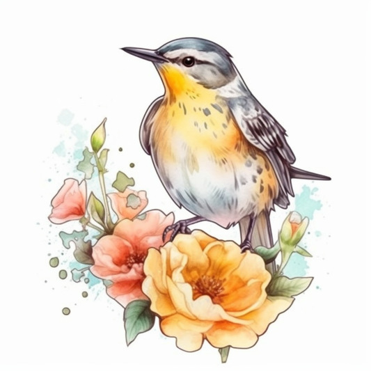 North Dakota Western Meadowlark bird Wild Prairie Rose flower  Vinyl Decal Sticker for Car, Laptop, Tumbler and more # 009059