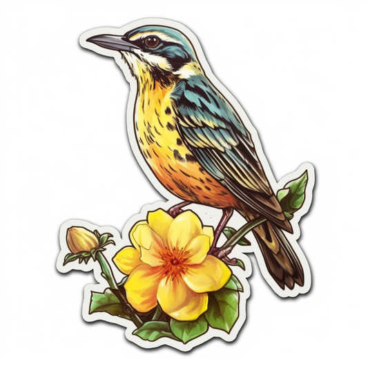 North Dakota Western Meadowlark bird Wild Prairie Rose flower  Vinyl Decal Sticker for Car, Laptop, Tumbler and more # 009093
