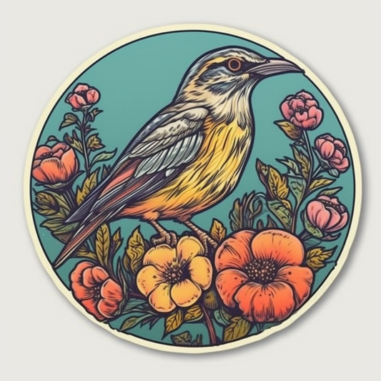North Dakota Western Meadowlark bird Wild Prairie Rose flower  Vinyl Decal Sticker for Car, Laptop, Tumbler and more # 009076