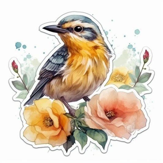 North Dakota Western Meadowlark bird Wild Prairie Rose flower  Vinyl Decal Sticker for Car, Laptop, Tumbler and more # 009096