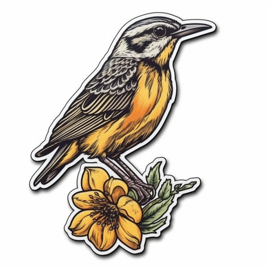 North Dakota Western Meadowlark bird Wild Prairie Rose flower  Vinyl Decal Sticker for Car, Laptop, Tumbler and more # 009080