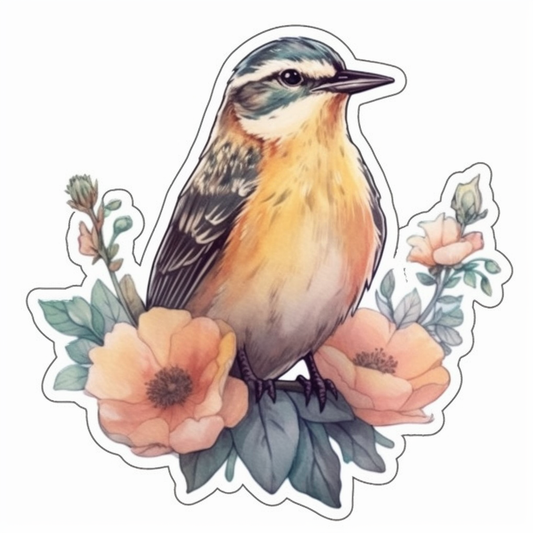 North Dakota Western Meadowlark bird Wild Prairie Rose flower  Vinyl Decal Sticker for Car, Laptop, Tumbler and more # 009066