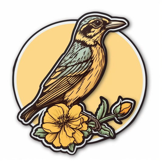North Dakota Western Meadowlark bird Wild Prairie Rose flower  Vinyl Decal Sticker for Car, Laptop, Tumbler and more # 009087