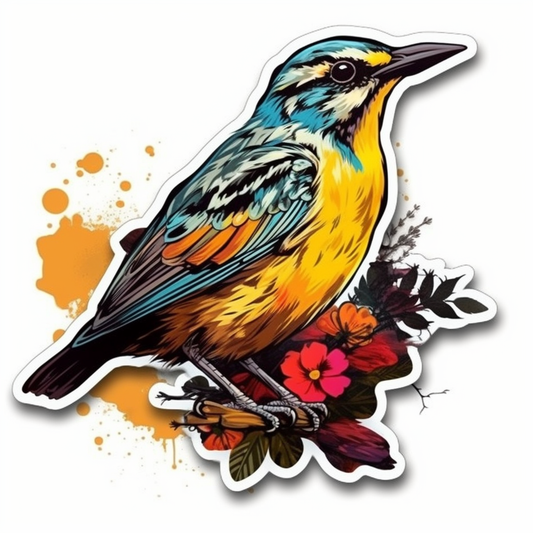 North Dakota Western Meadowlark bird Wild Prairie Rose flower  Vinyl Decal Sticker for Car, Laptop, Tumbler and more # 009043