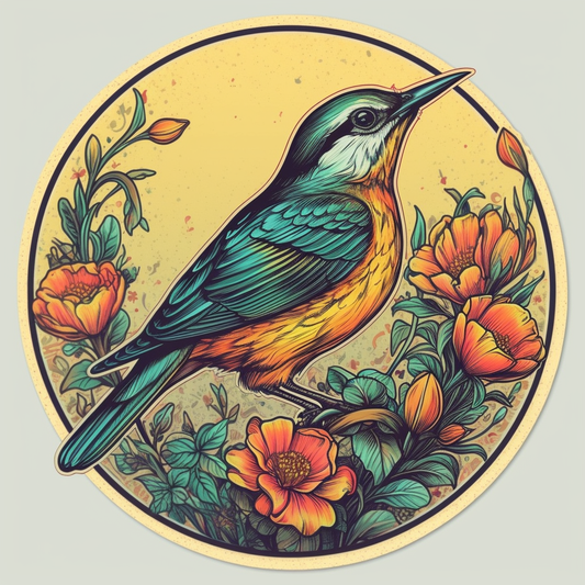 North Dakota Western Meadowlark bird Wild Prairie Rose flower  Vinyl Decal Sticker for Car, Laptop, Tumbler and more # 009088