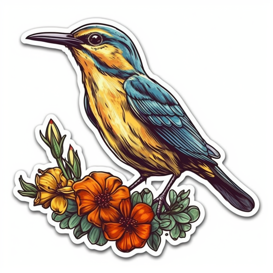 North Dakota Western Meadowlark bird Wild Prairie Rose flower  Vinyl Decal Sticker for Car, Laptop, Tumbler and more # 009039