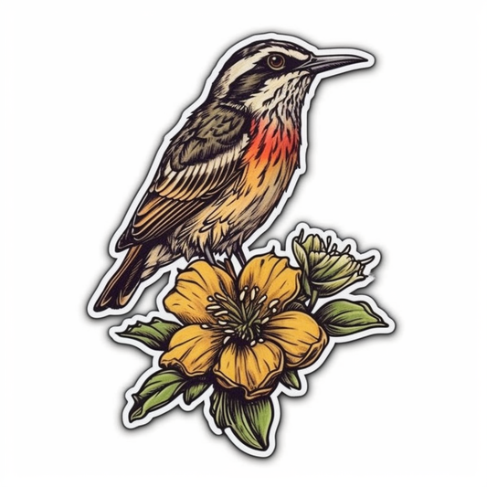 North Dakota Western Meadowlark bird Wild Prairie Rose flower  Vinyl Decal Sticker for Car, Laptop, Tumbler and more # 009070