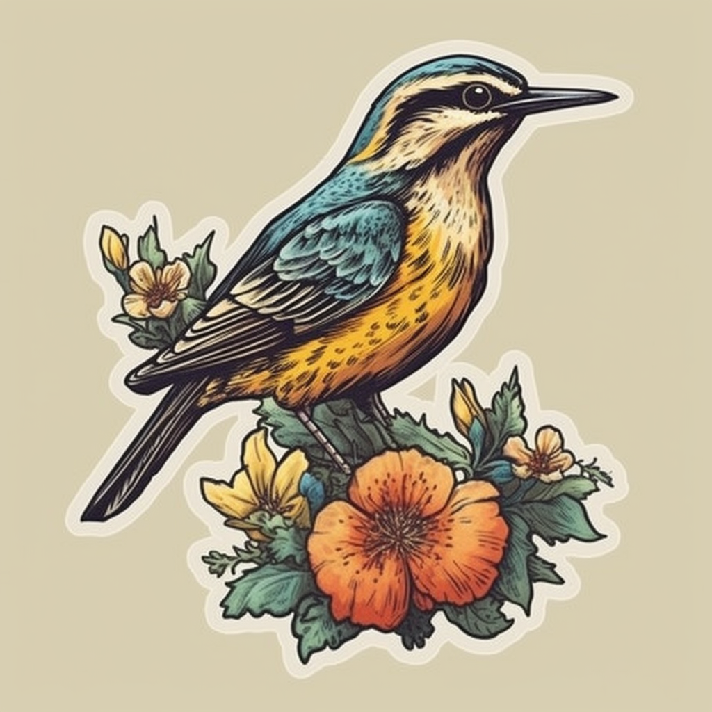 North Dakota Western Meadowlark bird Wild Prairie Rose flower  Vinyl Decal Sticker for Car, Laptop, Tumbler and more # 009073