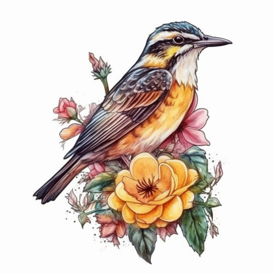 North Dakota Western Meadowlark bird Wild Prairie Rose flower  Vinyl Decal Sticker for Car, Laptop, Tumbler and more # 009063