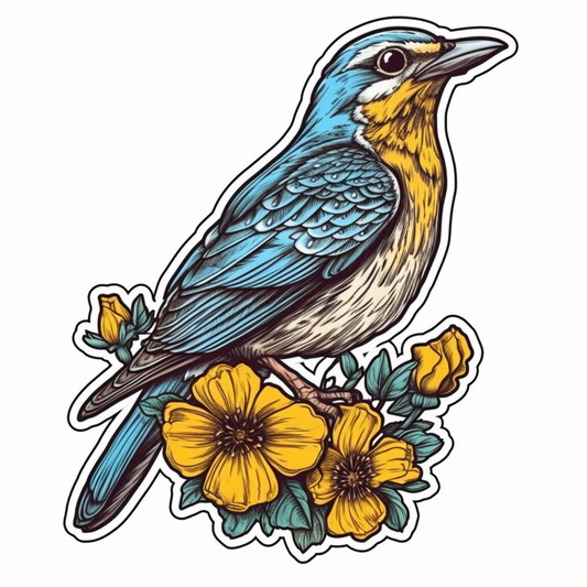 North Dakota Western Meadowlark bird Wild Prairie Rose flower  Vinyl Decal Sticker for Car, Laptop, Tumbler and more # 009056