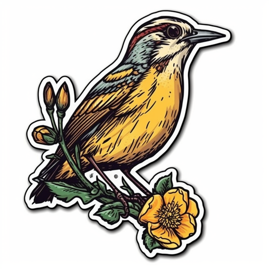 North Dakota Western Meadowlark bird Wild Prairie Rose flower  Vinyl Decal Sticker for Car, Laptop, Tumbler and more # 009069