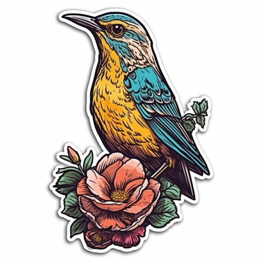 North Dakota Western Meadowlark bird Wild Prairie Rose flower  Vinyl Decal Sticker for Car, Laptop, Tumbler and more # 009048