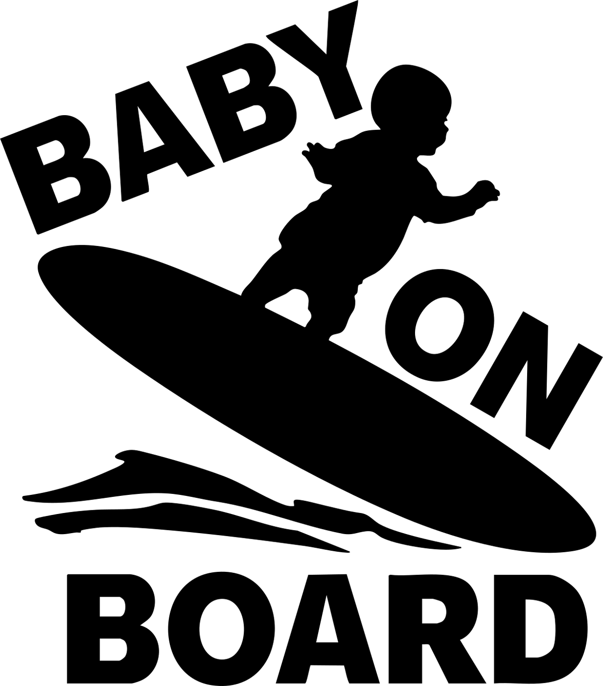 Baby on Board surfboard original cutting SVG rendered in black
