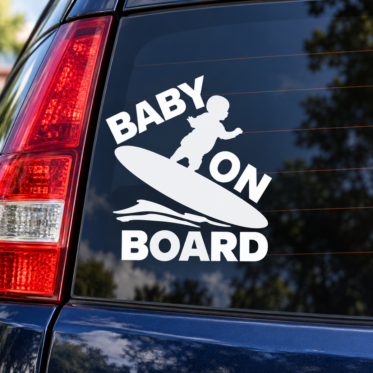White Baby on Board surfboard decal mockup from SVG