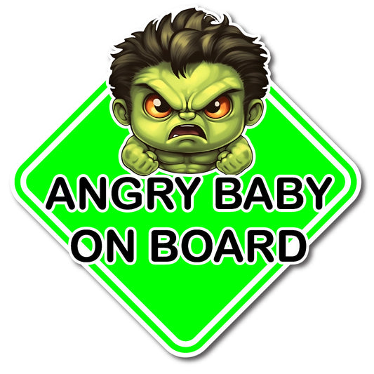 Green Angry Baby on Board Vinyl Decal Sticker for Car, Laptop, Tumbler and more # 0011341