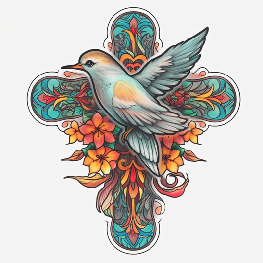 Cross with Dove Vinyl Decal Sticker for Car, Laptop, Tumbler and more # 008019