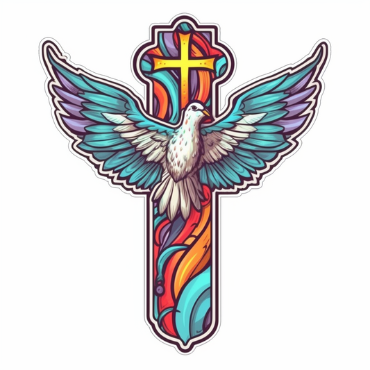 Cross with Dove Vinyl Decal Sticker for Car, Laptop, Tumbler and more # 008036