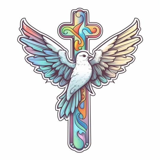Cross with Dove Vinyl Decal Sticker for Car, Laptop, Tumbler and more # 008055