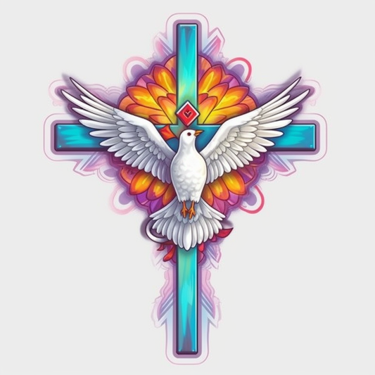 Cross with Dove Vinyl Decal Sticker for Car, Laptop, Tumbler and more # 008030