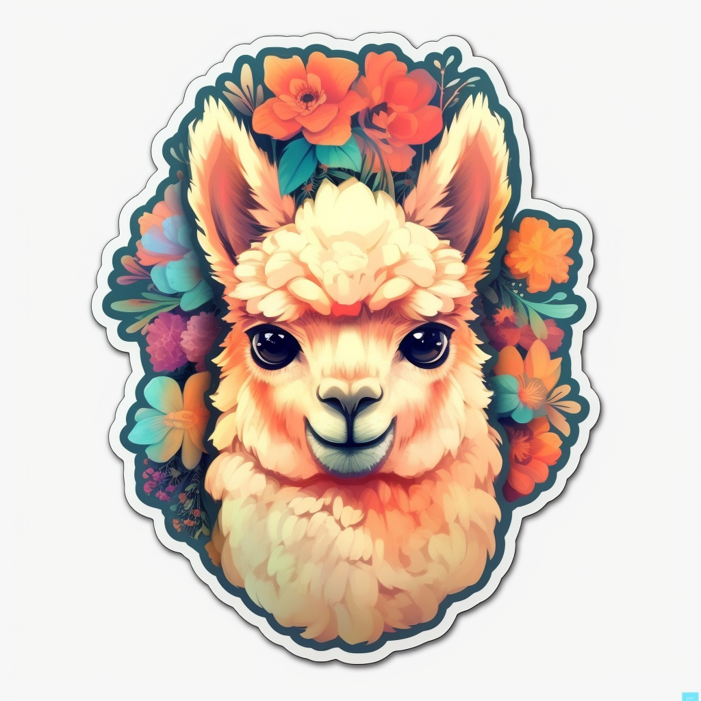 Fluffy alpaca with a soft coat and big eyes Vinyl Decal Sticker for Car, Laptop, Tumbler and more # 0010967