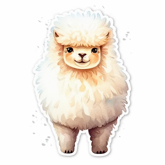 Fluffy alpaca with a soft coat and big eyes Vinyl Decal Sticker for Car, Laptop, Tumbler and more # 0010980