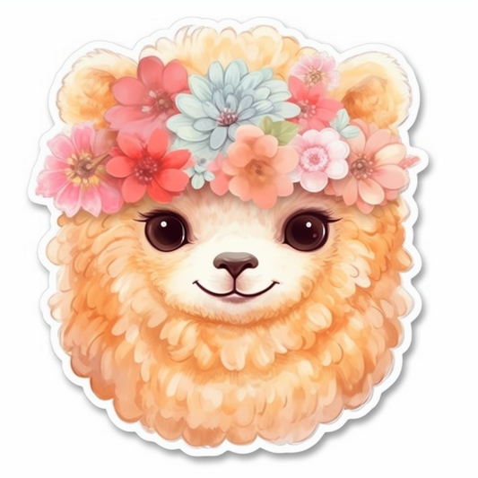 Fluffy alpaca with a soft coat and big eyes Vinyl Decal Sticker for Car, Laptop, Tumbler and more # 0010991