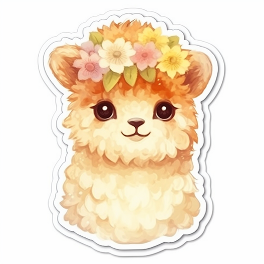 Fluffy alpaca with a soft coat and big eyes Vinyl Decal Sticker for Car, Laptop, Tumbler and more # 0010989