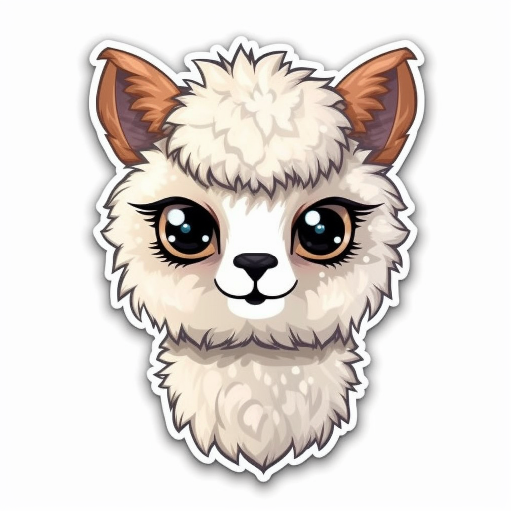 Fluffy alpaca with a soft coat and big eyes Vinyl Decal Sticker for Car, Laptop, Tumbler and more # 0010998