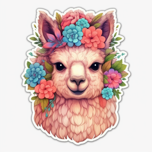 Fluffy alpaca with a soft coat and big eyes Vinyl Decal Sticker for Car, Laptop, Tumbler and more # 0011007