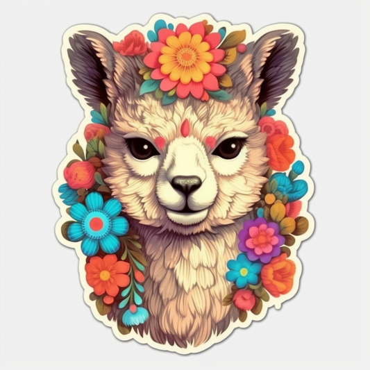 Fluffy alpaca with a soft coat and big eyes Vinyl Decal Sticker for Car, Laptop, Tumbler and more # 0011005
