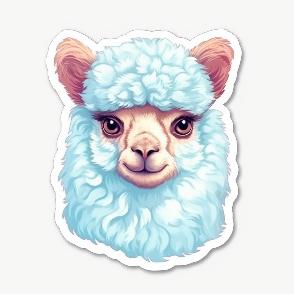 Fluffy alpaca with a soft coat and big eyes Vinyl Decal Sticker for Car, Laptop, Tumbler and more # 0011012
