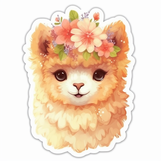 Fluffy alpaca with a soft coat and big eyes Vinyl Decal Sticker for Car, Laptop, Tumbler and more # 0011010